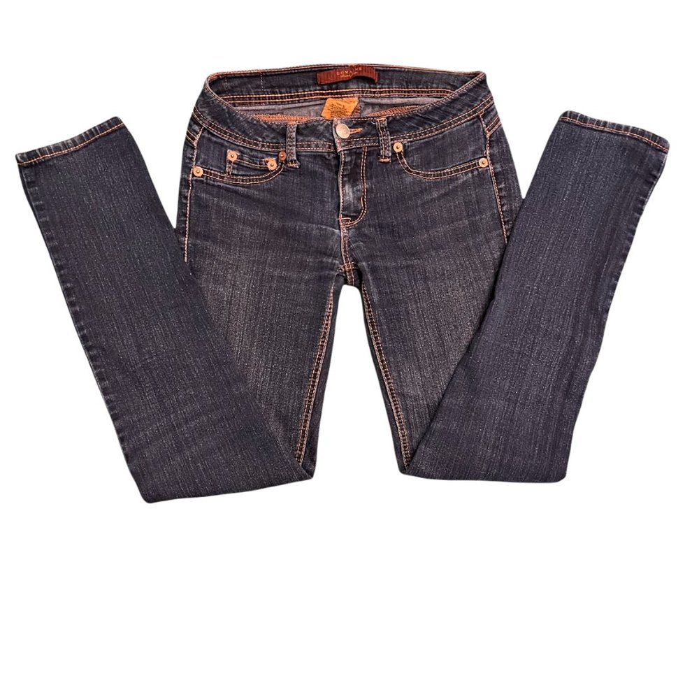 Domaine Brand Jeans Skinny Cut Mid Rise Dark Wash Mildly Distressed